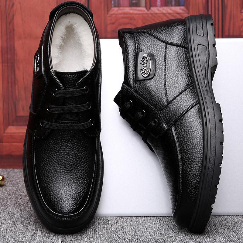 Модные зимние мужские кожаные ботинки высокого качества, толстые мужские супер теплые зимние ботинки, оксфорды, мужские нескользящие хлопковые ботинки для ходьбы, мужские зимние ботинки