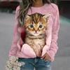 Large-sized Kawaii Cat Women's T-shirt, 3D Printed, Casual Long Sleeve T-shirt, Harajuku Sweater, Women's Wear,  T-Shirt