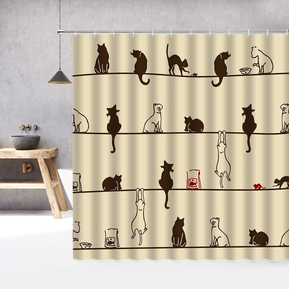 Cartoon Cute Animal Shower Curtain Cat Dog Anime Printed Bathroom Decor 3D Waterproof Bath Fabric Home Curtains For Children