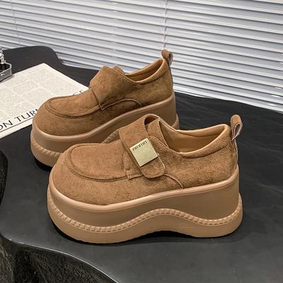 Кожаные туфли на платформе, женские весенние, новые, с небольшой высотой подъема, повседневные лоферы на липучке