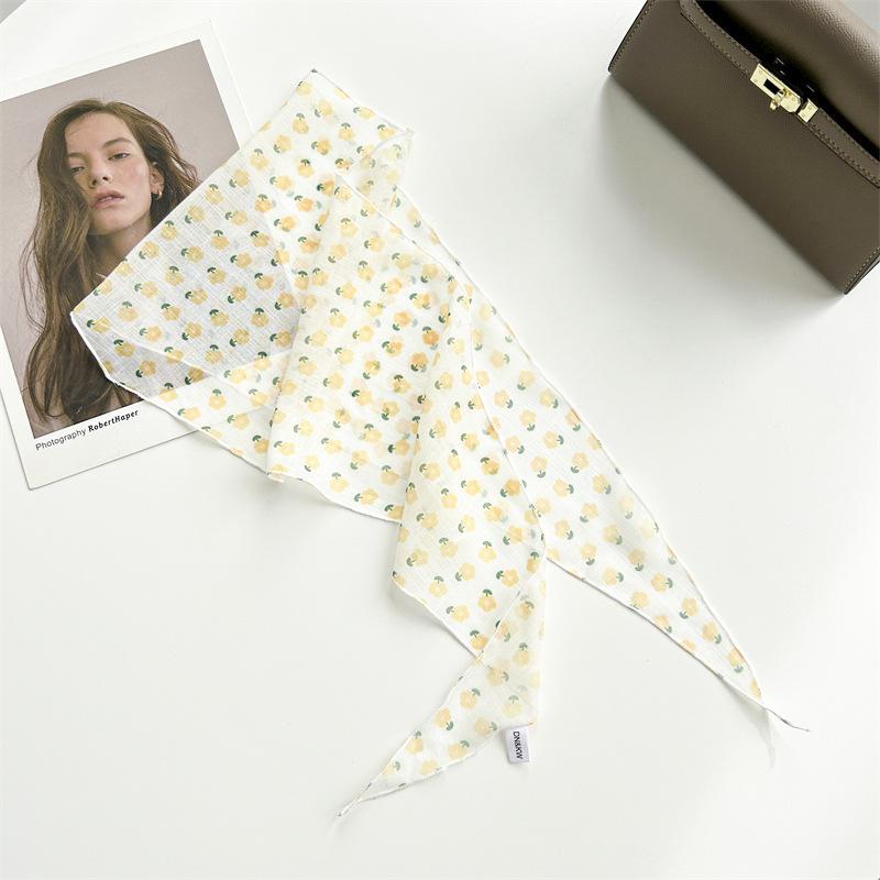 Spring and summer sweet pastoral small scarf floral printing imitation silk rhombus towel versatile temperament neck protection