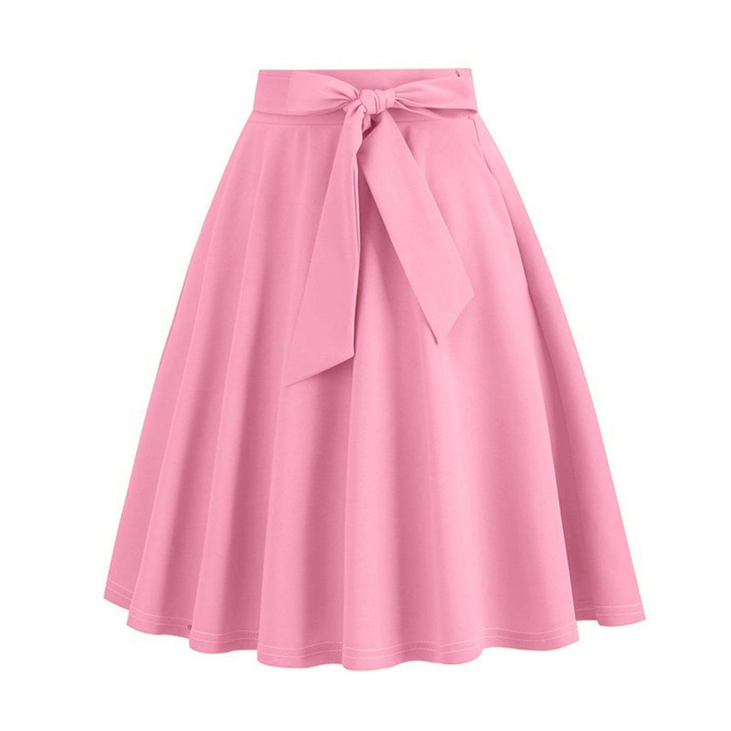 Women's Fashionable All-match Solid Color Skirt With Natural Color Belt Waist And Wide Swing Skirt