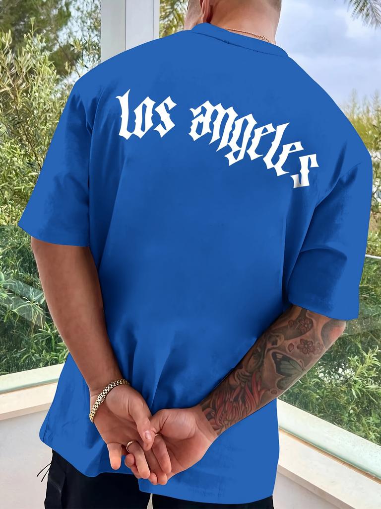 Футболка с принтом Лос-Анджелеса, универсальная и дышащая уличная мода для мужчин, повседневная футболка с круглым вырезом и коротким рукавом на лето