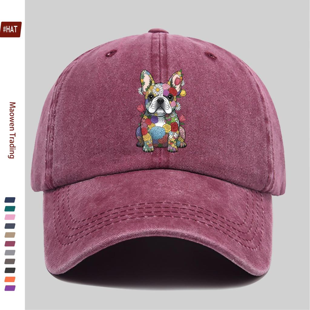 pc Floral Pattern French Bulldog Printed Baseball Cap with Cute Pet Design Sun Hat Comfortable And Lightweight Adjustable Stra
