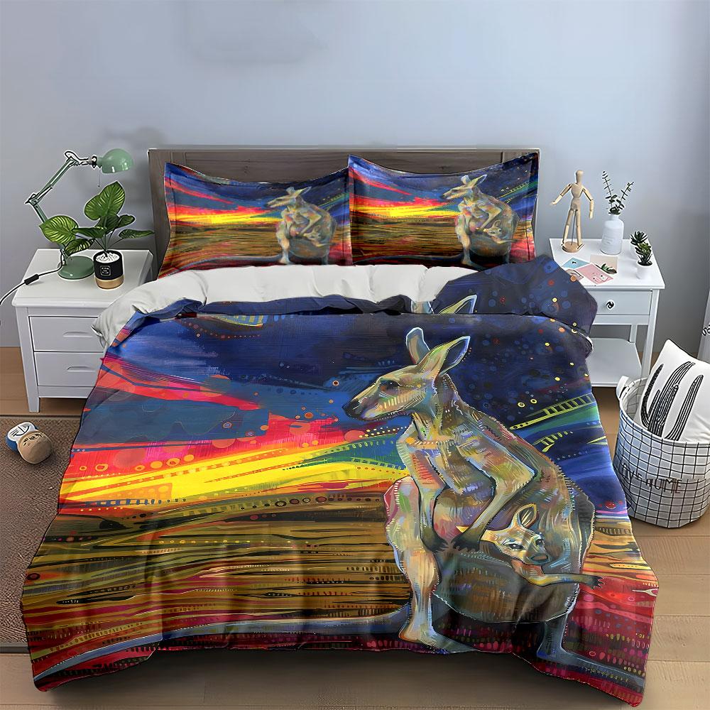 Colorful kangaroos on abstract. Bedding sets Duvet cover sets Duvet covers Pillowcases(1*Duvet Cover 2*Pillowcases without duvet insert)