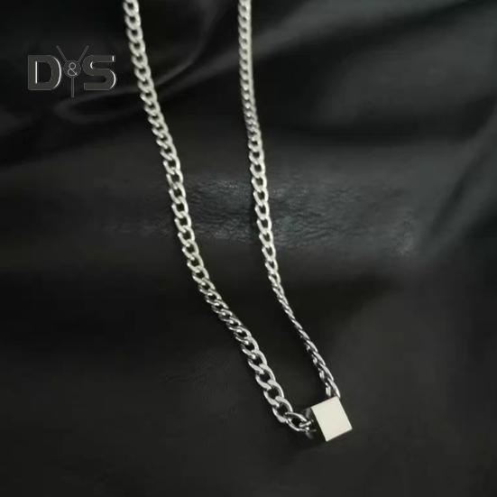 Геометрическое ожерелье с подвеской для мужчин Серебряный кубический кулон цепочка ожерелье гипоаллергенные украшения для повседневной носки