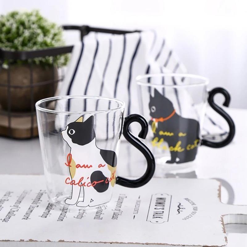 Стеклянная чашка для воды, кружка с ручкой «кошачий хвост», молоко, чай, кофе, фруктовый сок, кружка, посуда для напитков
