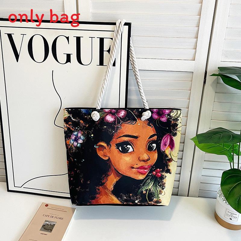 Canvas Tote Bag For Women With Creative Print And Spliced Design For Casual Travel