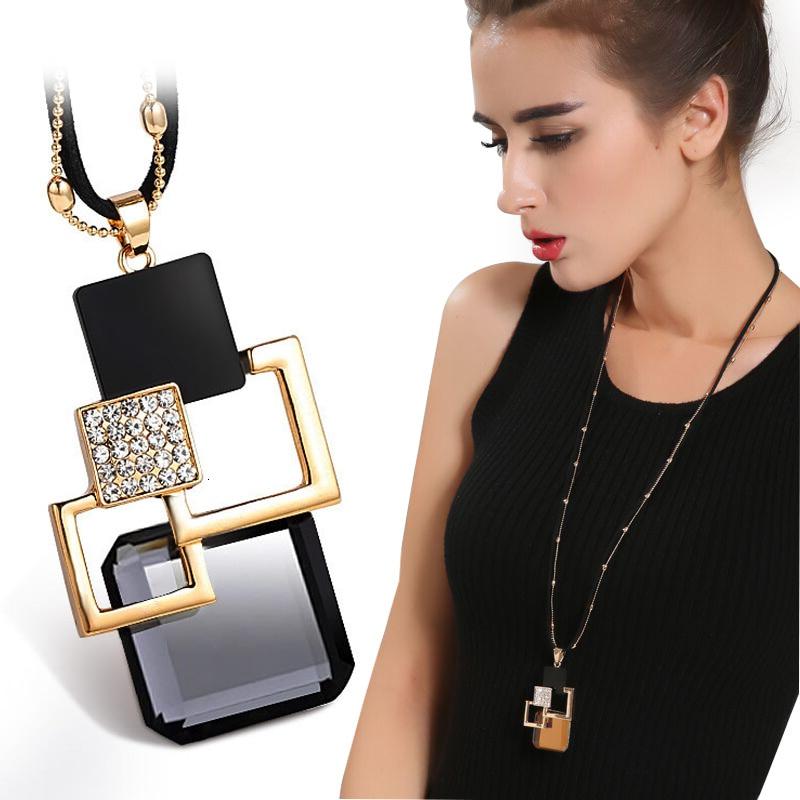 Модные кристаллы и геометрические ожерелья и кулоны для женщин Collier Femme, длинная массивная цепочка для свитера, ожерелье, ювелирные аксессуары