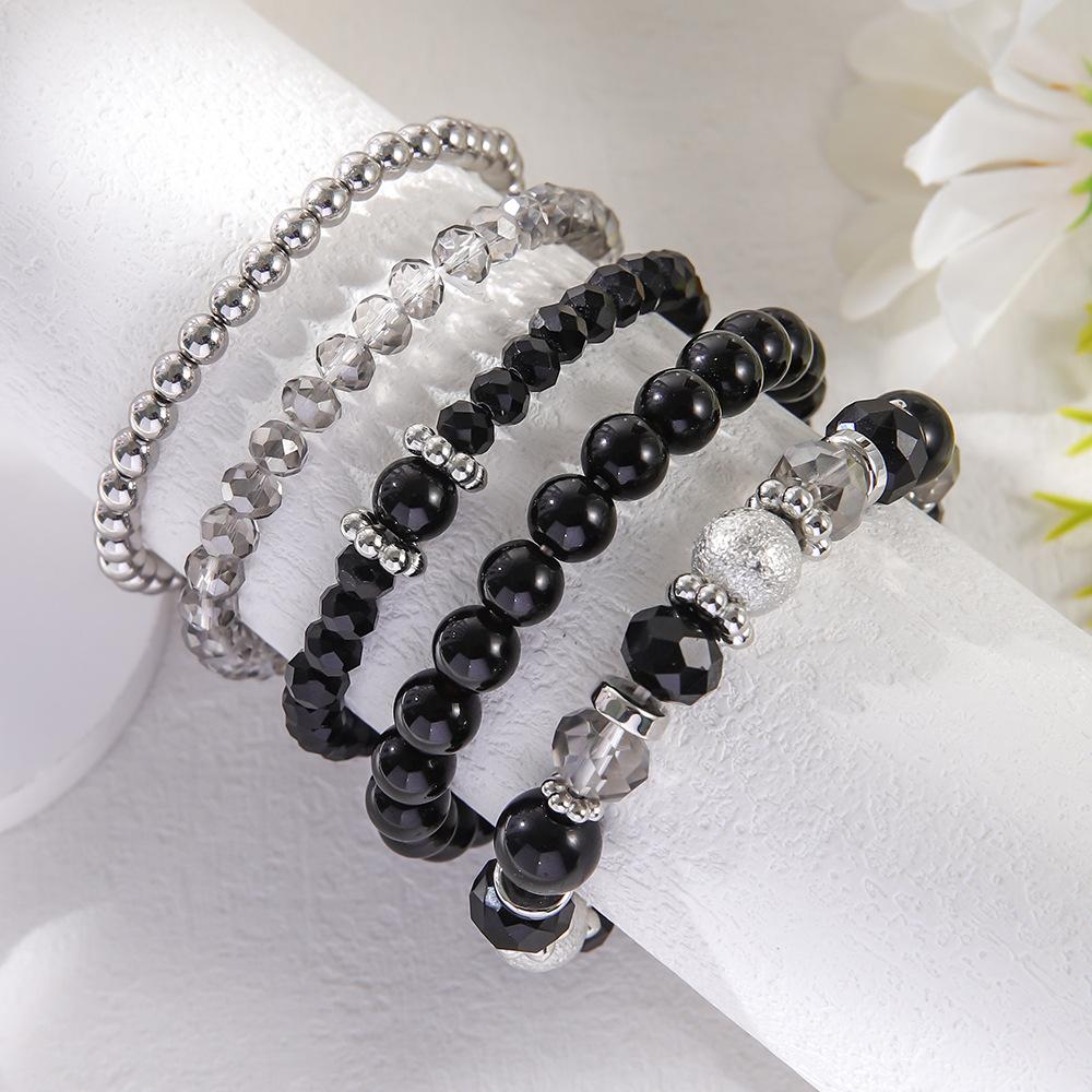 Mother's Day Gift Stylish Simple Crystal Beaded Elastic Bracelet Set Multi-layer Stacked Pearl Bracelet 1-piece Set