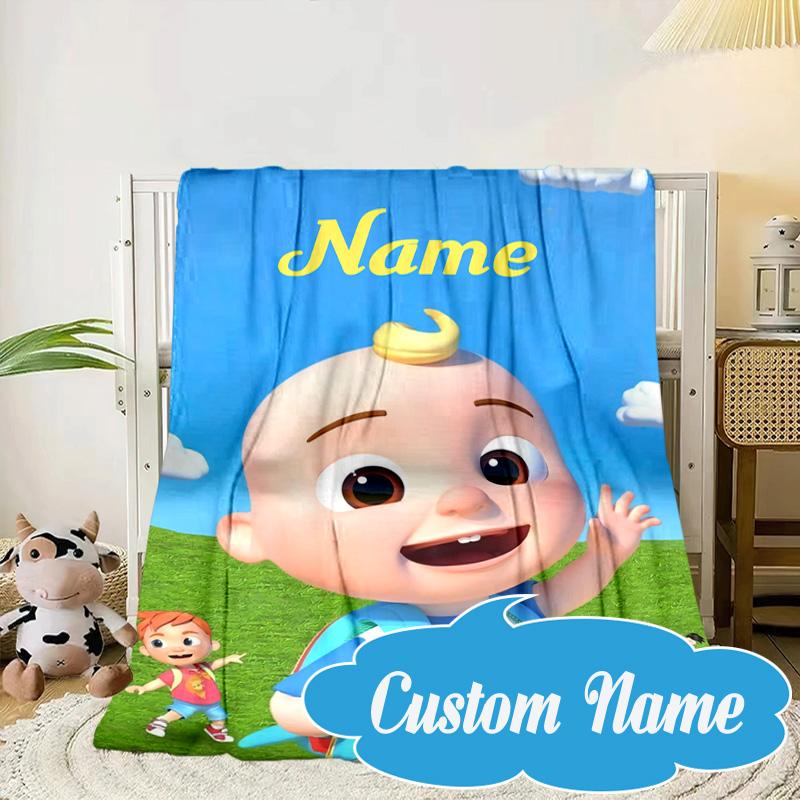 Custom Name Coco-melon Happy Journey Blanket bed sofa Blanket Flannel Blanket for Camping, Hiking, Picnic Essentials,gift for Fan family