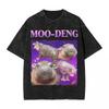 Moo Deng Знаменитый Карликовый Гиппопотам Футболка Выстиранный Хлопок Футболки для Мужчин Женщин Топы Уличная Одежда Футболка с Принтом