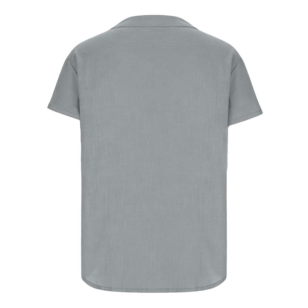 Women's Casual Top Monochrome Pleated Top Round Neck Short Sleeved Shirt