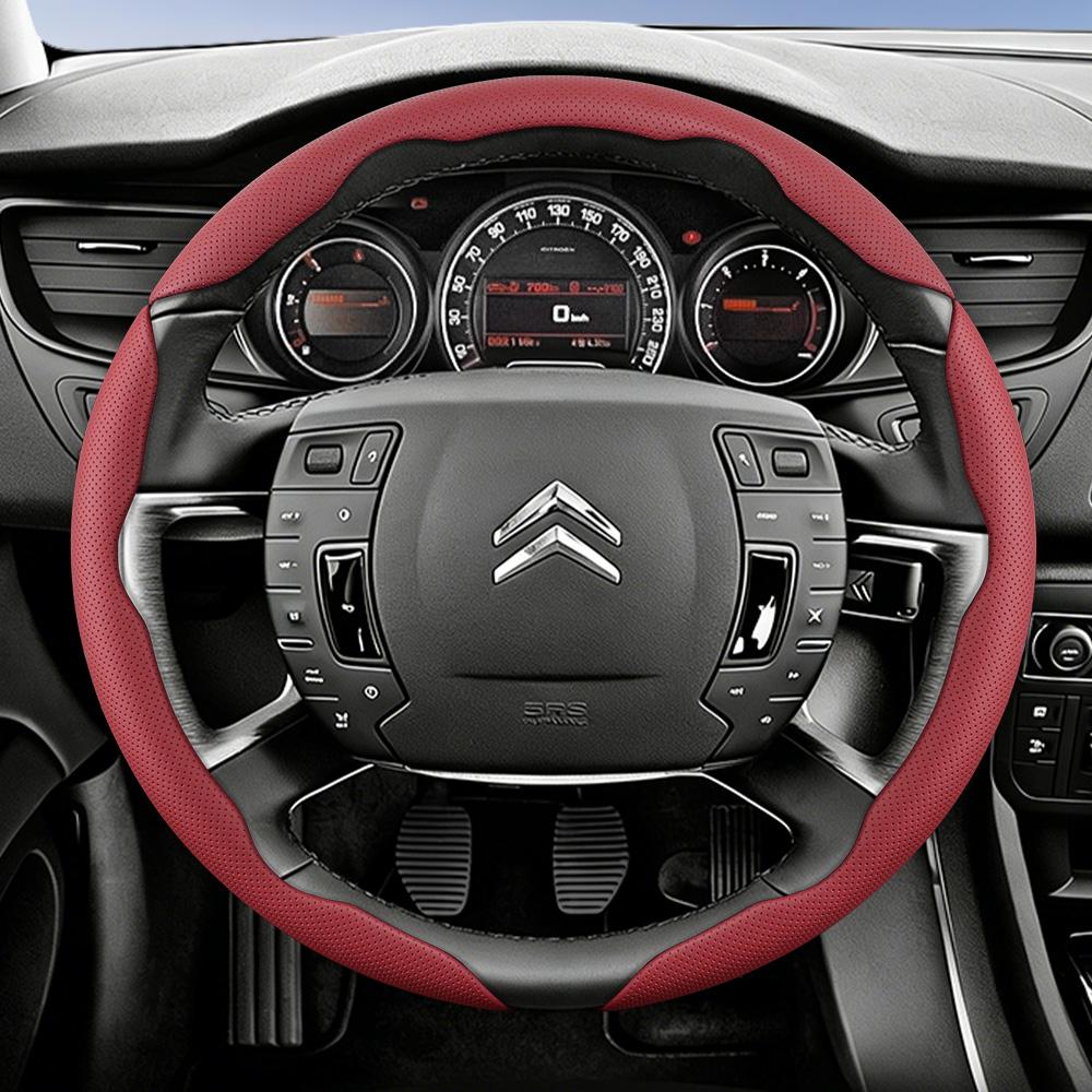 Suitable for Citroen Breathable Leather Steering Wheel Cover with Segmented Quick-Release Design, Non-Slip and Durable, for Models Such as C3,