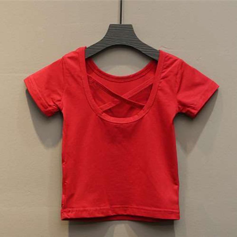 Девочки Чистый Хлопок Футболка с Коротким Рукавом Летняя Одежда Детская Одежда Детский Топ с Открытой Спиной и Перекрещенными Лямками