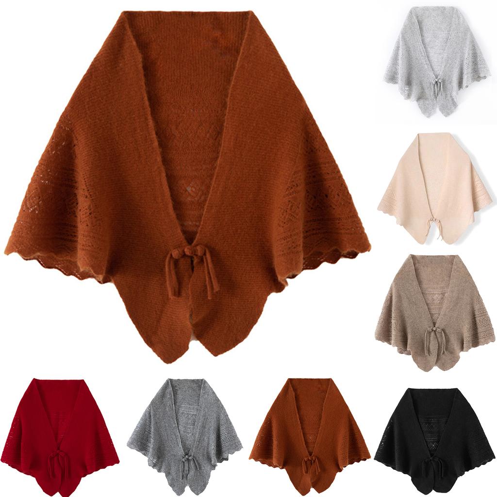 Ladies' Fashionable Cashmere Shawl With Hollowed Out Knitted Western- Button Scarf For Warmth, Small Cape