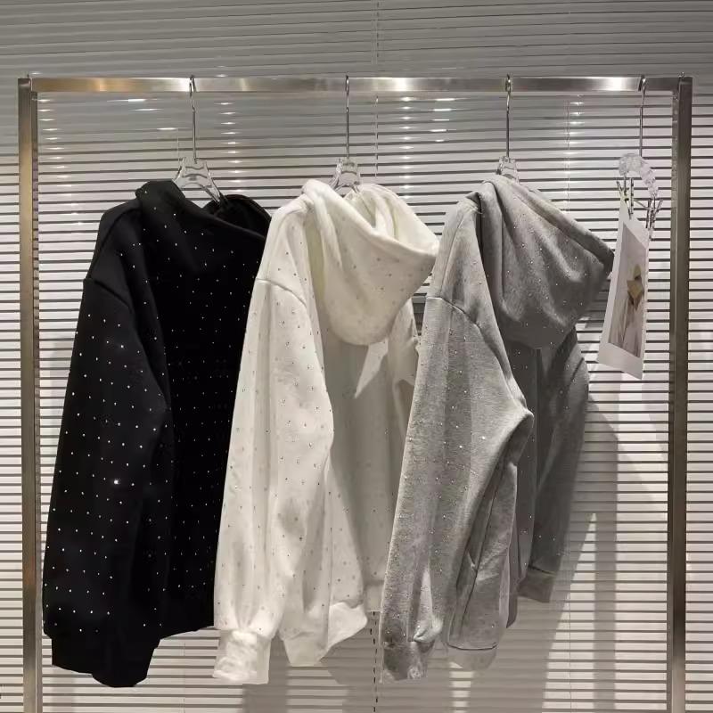 Пуловер с капюшоном со стразами «Звездное небо» большого размера для женщин - Свободный крой, Очень большой