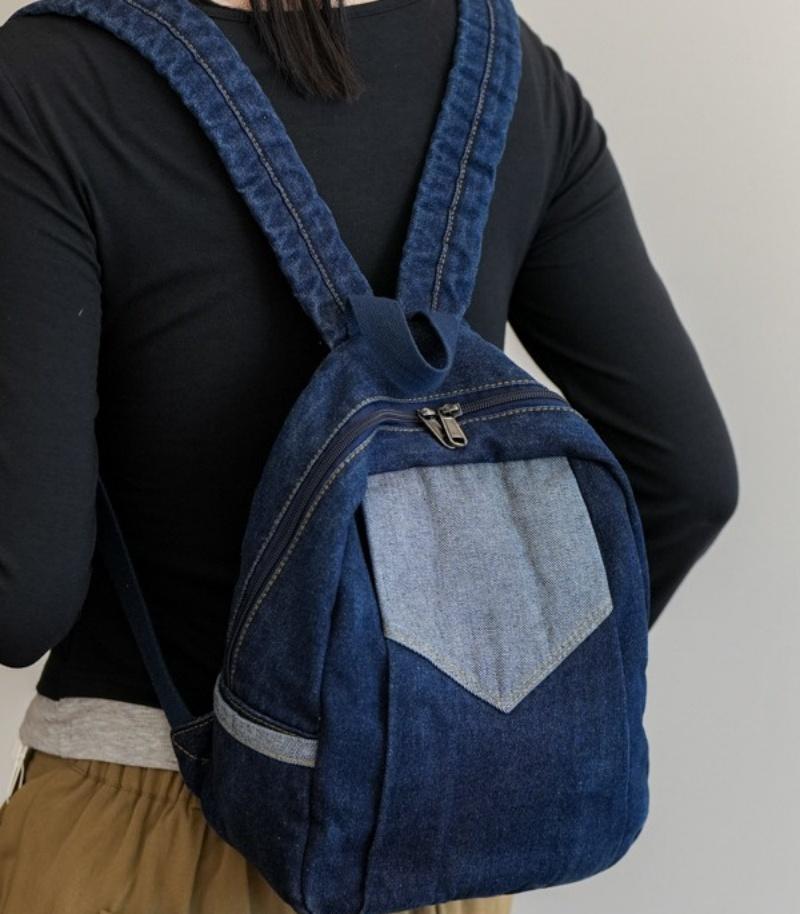 Embroidered Denim Backpack With Any , able Contrasting Commuting Leisure Outdoor Travel Bag