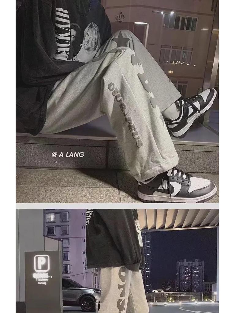 Мужские повседневные прямые брюки в корейском стиле с буквенным принтом в стиле хип-хоп на весну и осень