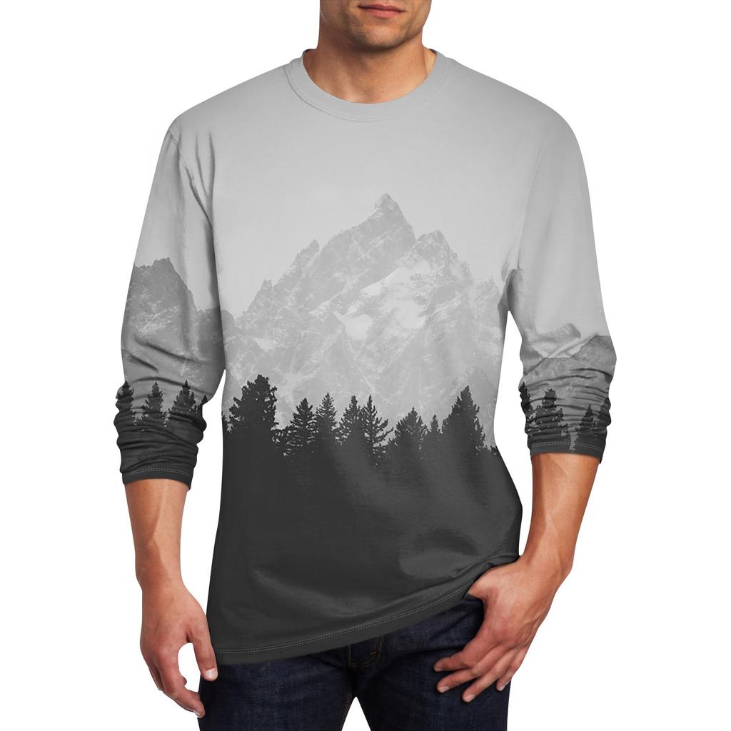 Муж. Футболка Круглый вырез Одежда Одежда На открытом воздухе Длинный рукав С принтом Модельер Винтаж