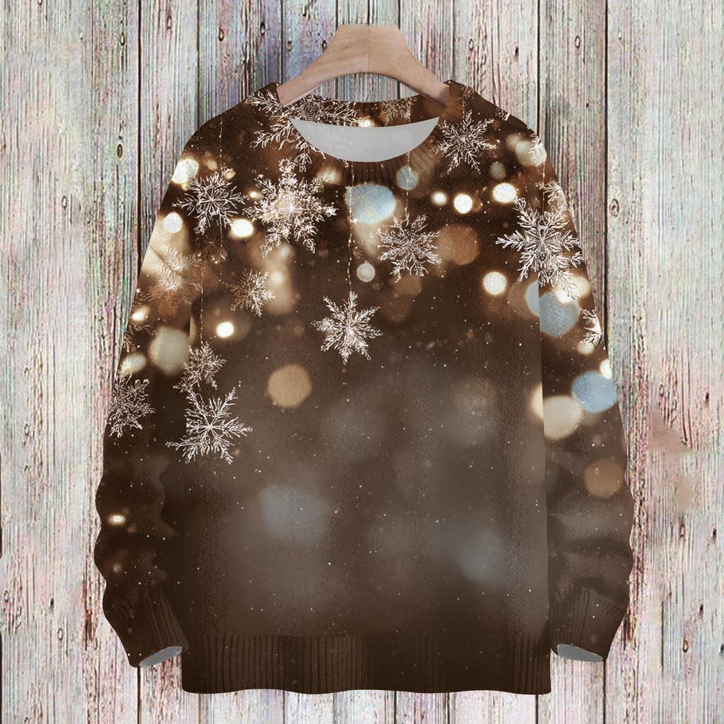 Женский Модный И Повседневный Рождественский Милый Принт Круглый Вырез Длинный Рукав Вязаная Пряжа