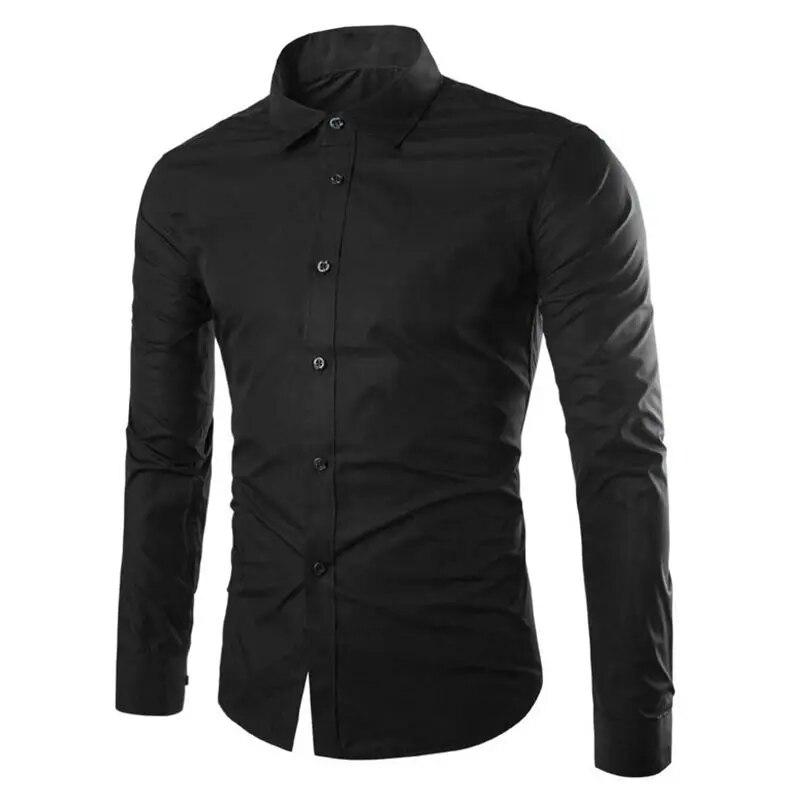 Мужская классическая рубашка, однотонные рубашки с длинным рукавом, рубашка обычного кроя, повседневные деловые рубашки на пуговицах