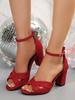 Summer New Versatile One-word Buckle with Open-toed Sandals Women's Thick Heels Daily Waterproof Table High Heels