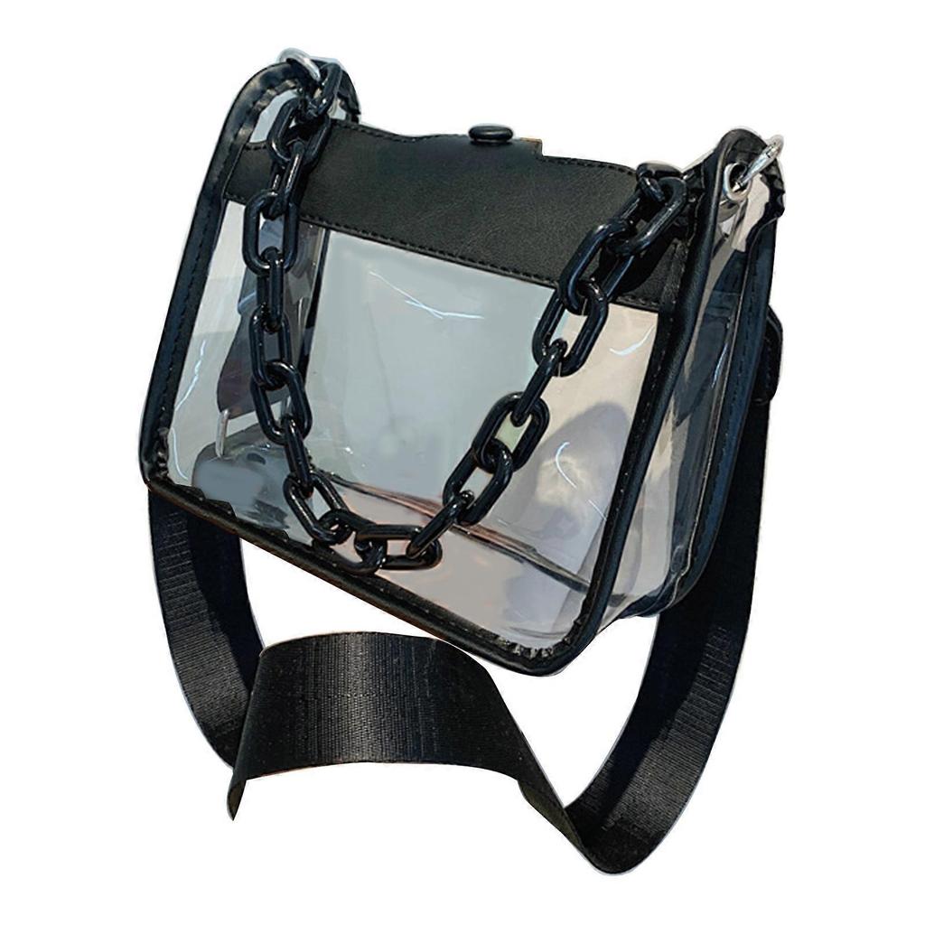 Women Transparent Clear Purse Crossbody Beach Bag Shoulder Bags Acrylic Chain Handbag Stadium Approved Bags Black