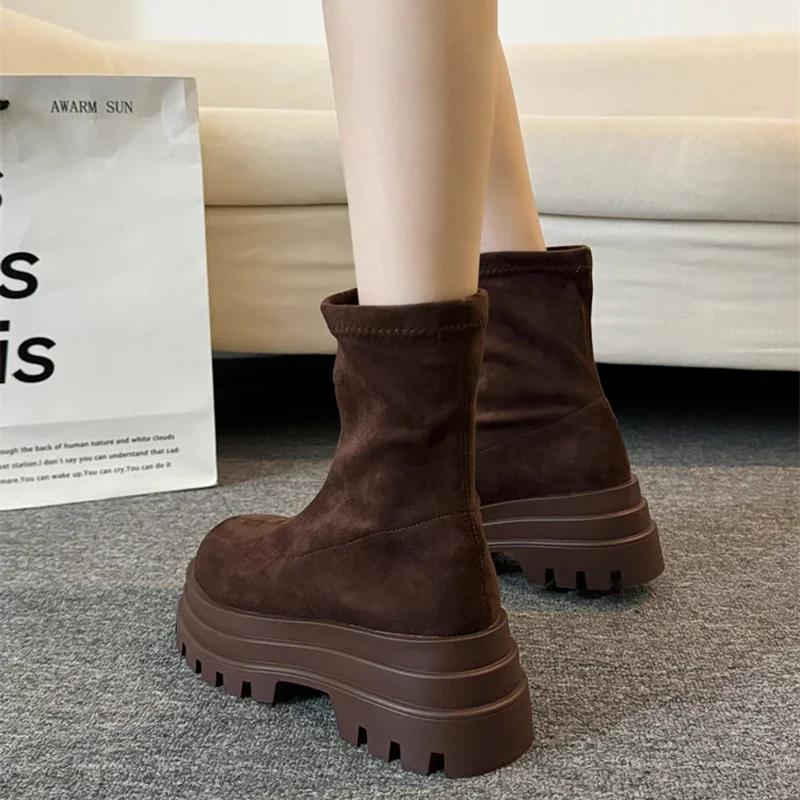 Винтажные зимние женские ботильоны модные короткие ботильоны на платформе с квадратным каблуком осенняя обувь женская Botas De Mujer