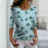 Tops For Women 3D Blue Dinosaur Print Round Neck Long Sleeve T-shirt Fall Casual Slim Pullover Women's Long Sleeve Top
