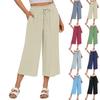 Women's Square Pocket Elastic Waist Cropped Pants Casual Cotton And Linen Pants