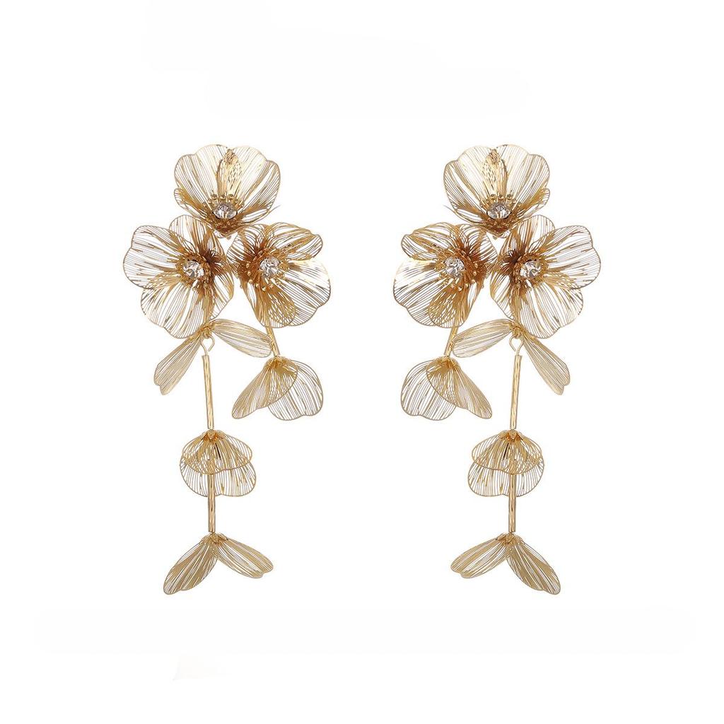 Винтажные серьги-подвески для невесты «Золотой цветок», 2024: Изысканный китайский стиль для лета