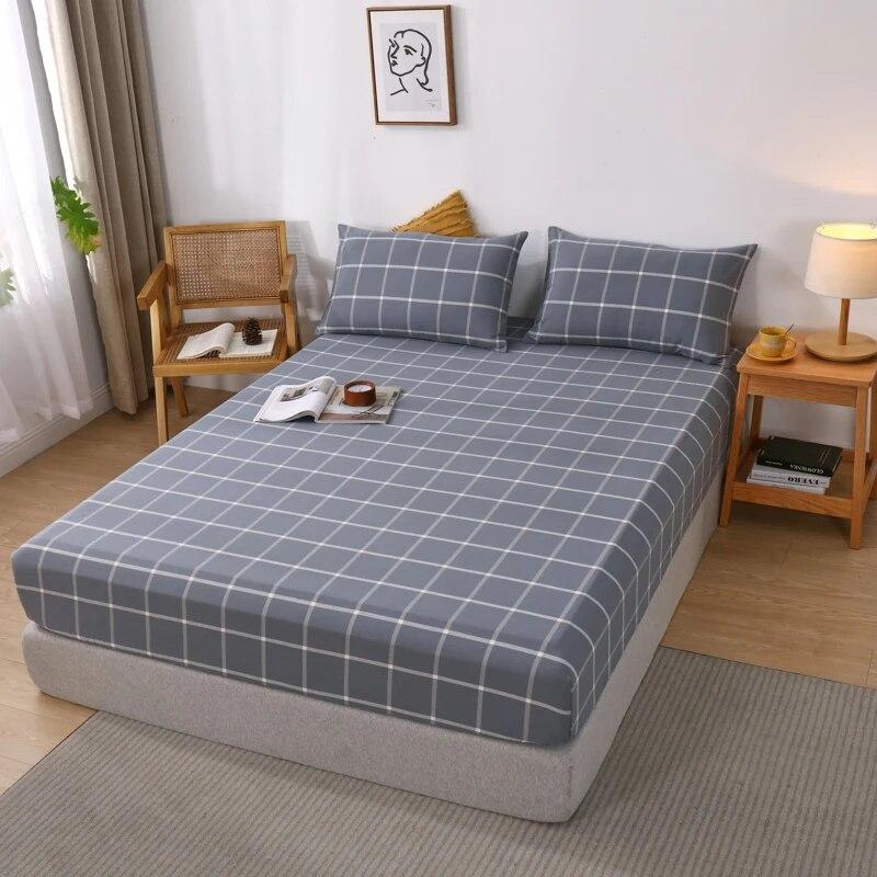 Высококачественный защитный чехол для матраса из 100% хлопка, регулируемая простыня 160x200, без наволочки, в клетку