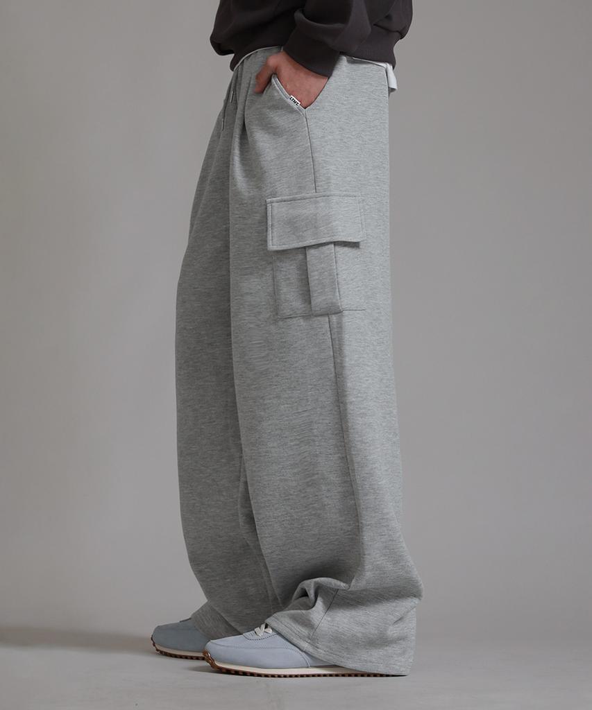 LIKE THE MOST Training Label Cargo Pintuck Wide Pants_Melange