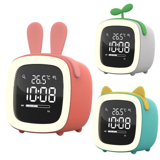 Cartoon Rabbit Ear Shape Rechargeable Digital Display LED Nigh Light Alarm Clock