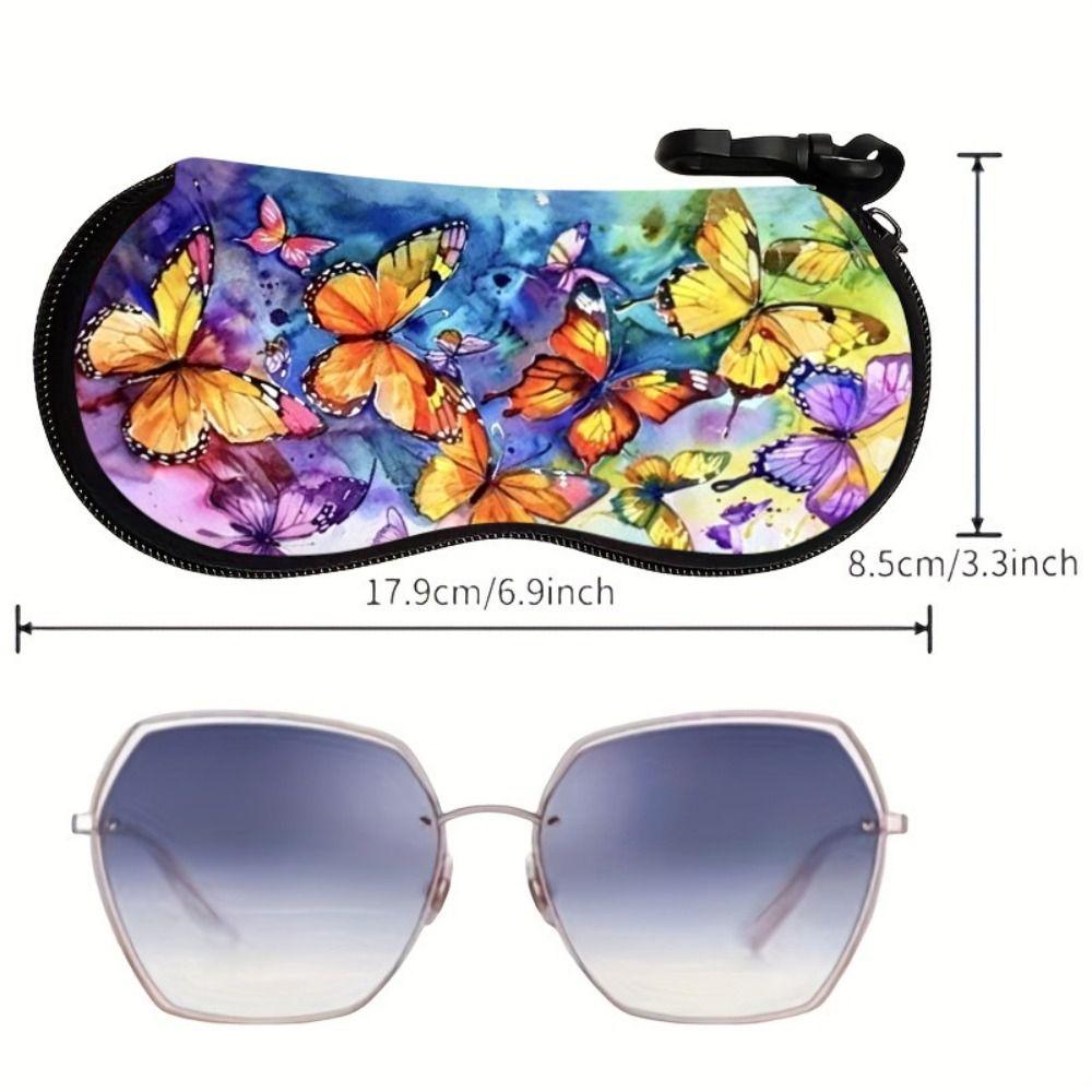 Portable Hanging Flower Print Eyeglass Case Leather Soft Reading Glass Pouch Water-resistant Lips Print Sunglasses Holder Gifts