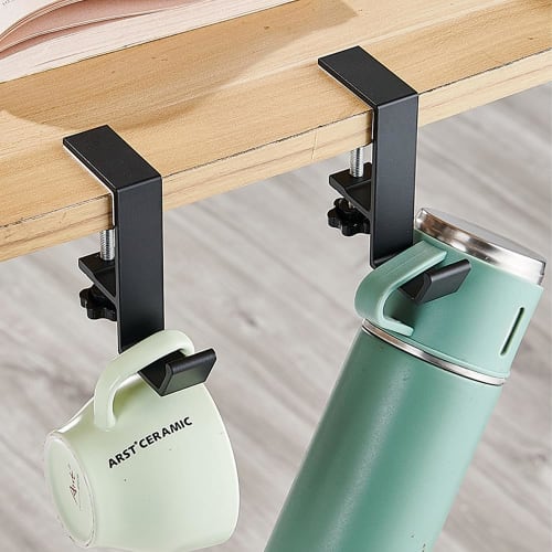 OptiPro Headphone Stand, Set of 2, Screw-Type Clamp, Table Hook, Convenient, Easy to Attach, 10kg Weight Capacity, Perfect for Business Trips and Trav