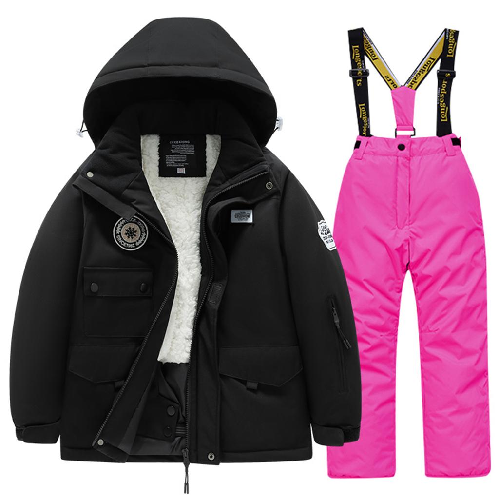Children's Fashion Skiwear Set Boys' And Girls' Thickened Waterproof Warm Ski Suit Jacket And Trousers Outfit Set