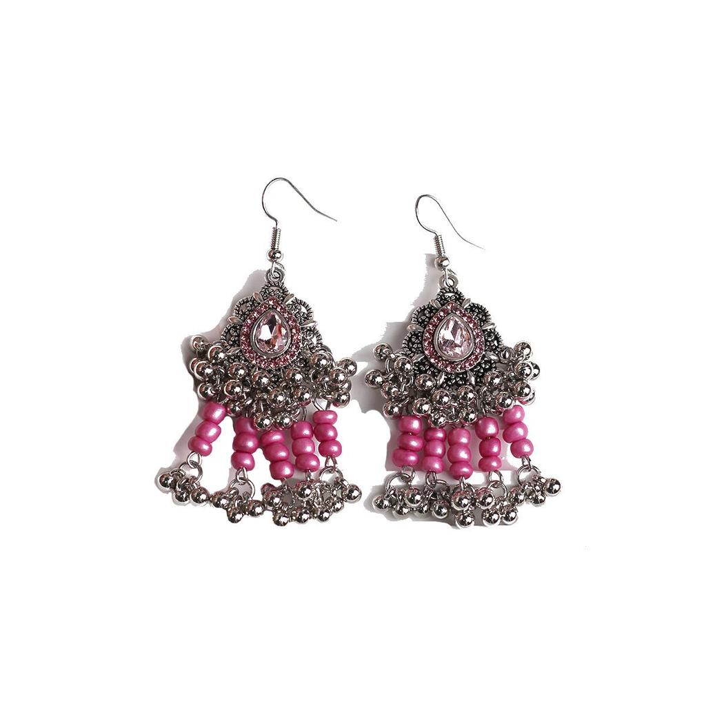 Европейско-американские богемные этнические серьги с бусинами и стразами в форме колокольчиков - Смелый ретро-стиль