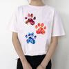 Tropical Rose Paw Print T-Shirt Women Funny Tshirt Femme Harakuju Kawaii Clothes Summer Tops Female T-Shirt Streetwear