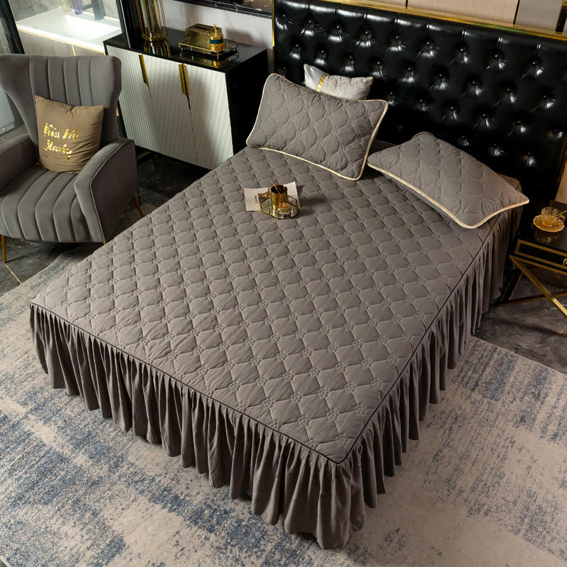 Зимнее стеганое толстое покрывало на резинке простыня с оборками мягкая подкладка для кровати пара двойной матрас чехол постельное белье 150 180x200