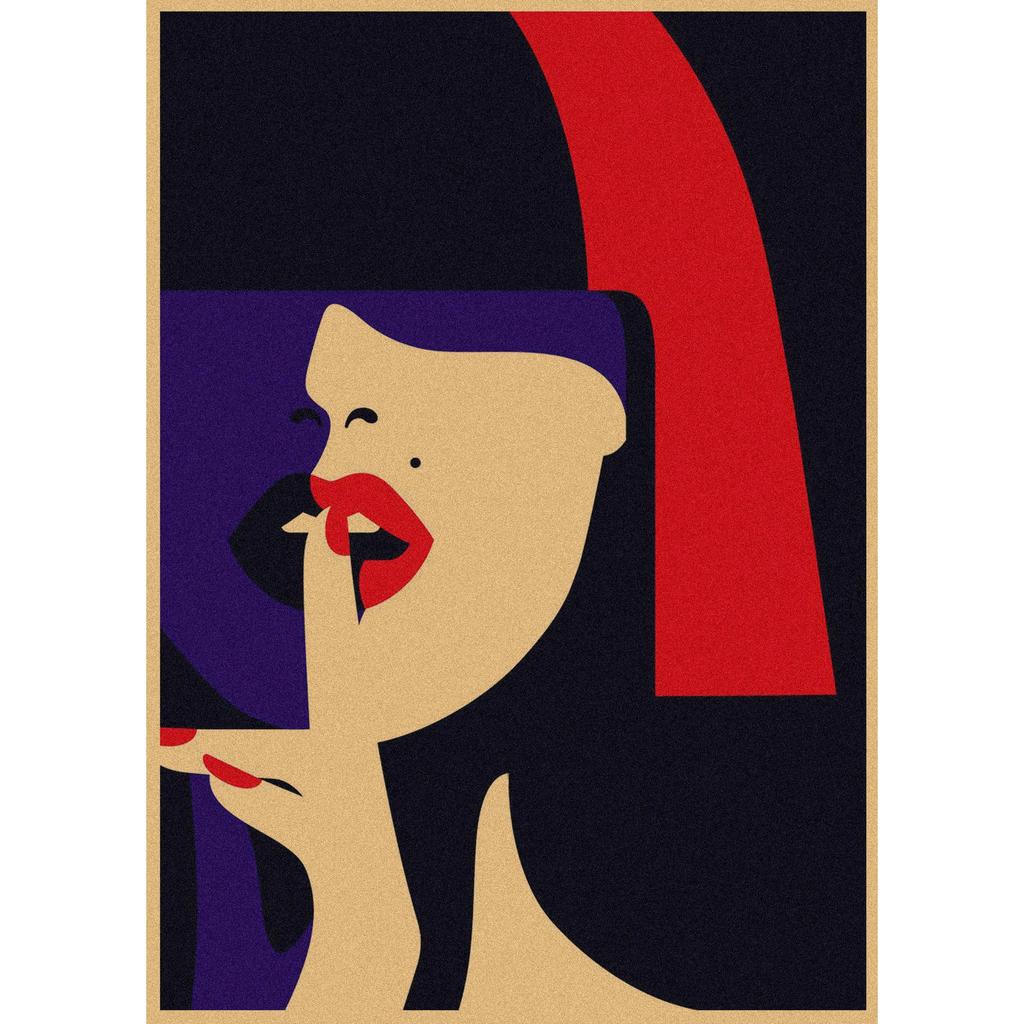 Malika Favre Retro Girl Illustration Kraft Paper Poster for Bar or Cafe Wall Decor