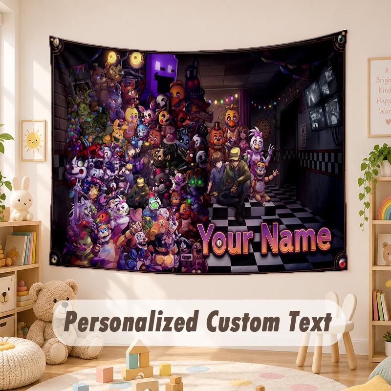 Custom Name Text Tapestry,Five Nights at Freddy’s Boho Wall Hanging, Decorative Backdrop Tapestry For Room