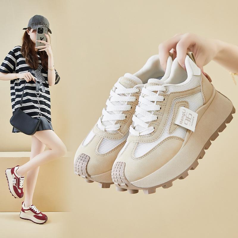 Дышащие женские кроссовки Dad Sneakers на толстой платформе, кроссовки для бега со шнуровкой, удобные женские кроссовки для занятий теннисом