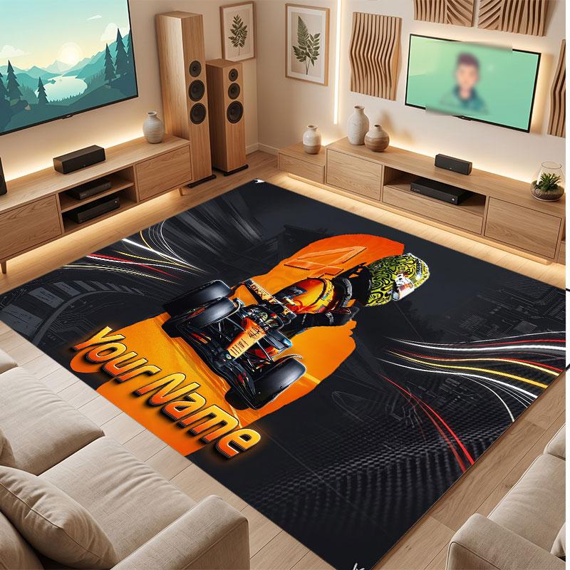 Lando Norris Personalized Crystal Velvet Carpet, Customized Name Text Soft Anti‑Slip Rug for Living Room Bedroom