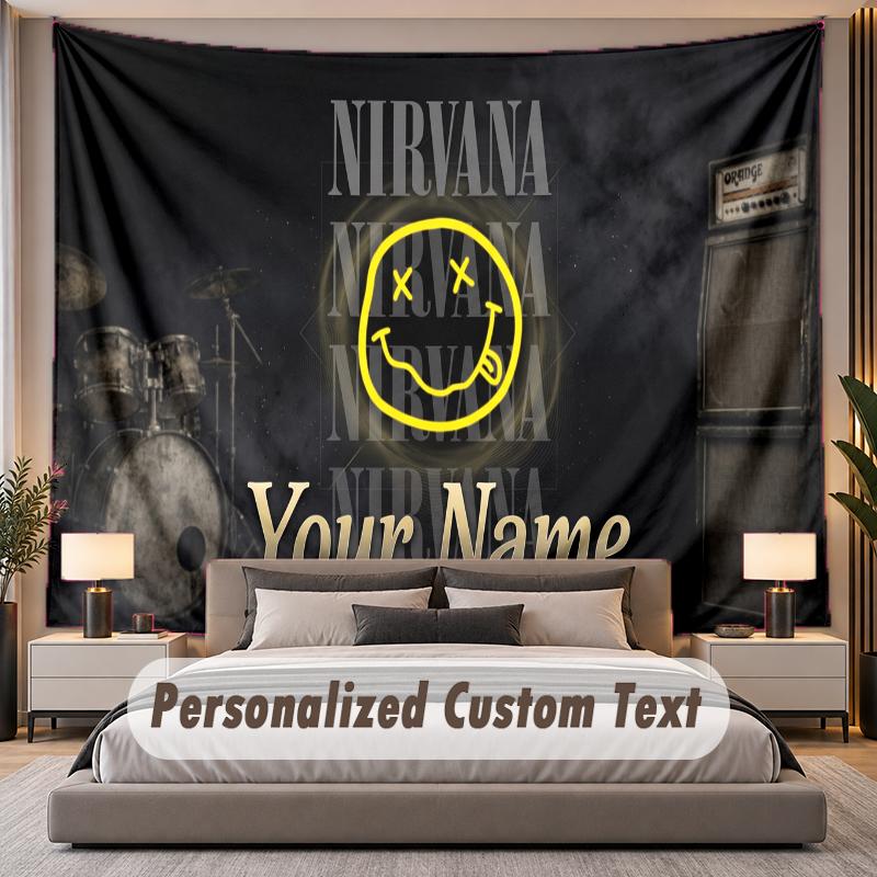 Custom Name Text Tapestry Nirvana Personalized Polyester Wall Tapestry For Bedroom And Room