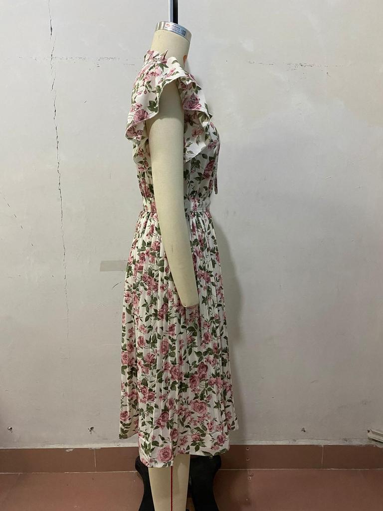 European and American Retro Print Mid-Length White Dress - 2022 Summer Collection