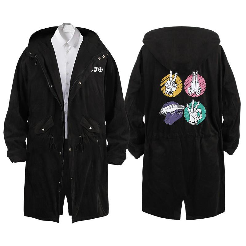 JoJos Bizarre Adventure Anime Hooded Trench Coat Students Winter