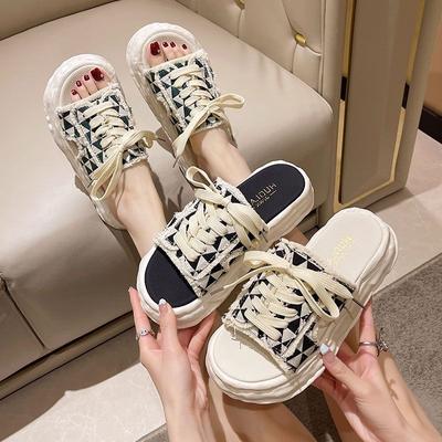 Одно слово парусиновые тапочки женская летняя верхняя одежда 2025 новые универсальные с толстой подошвой супер огнестойкие модные сандалии без подошвы женские