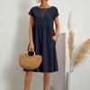 Весенне-летние женские хлопковые льняные платья большого размера, однотонное повседневное платье с коротким рукавом и круглым вырезом